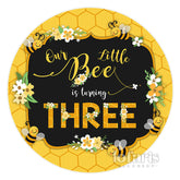 Lofaris Circle Our Little Bee Is Turning Three Birthday Backdrop
